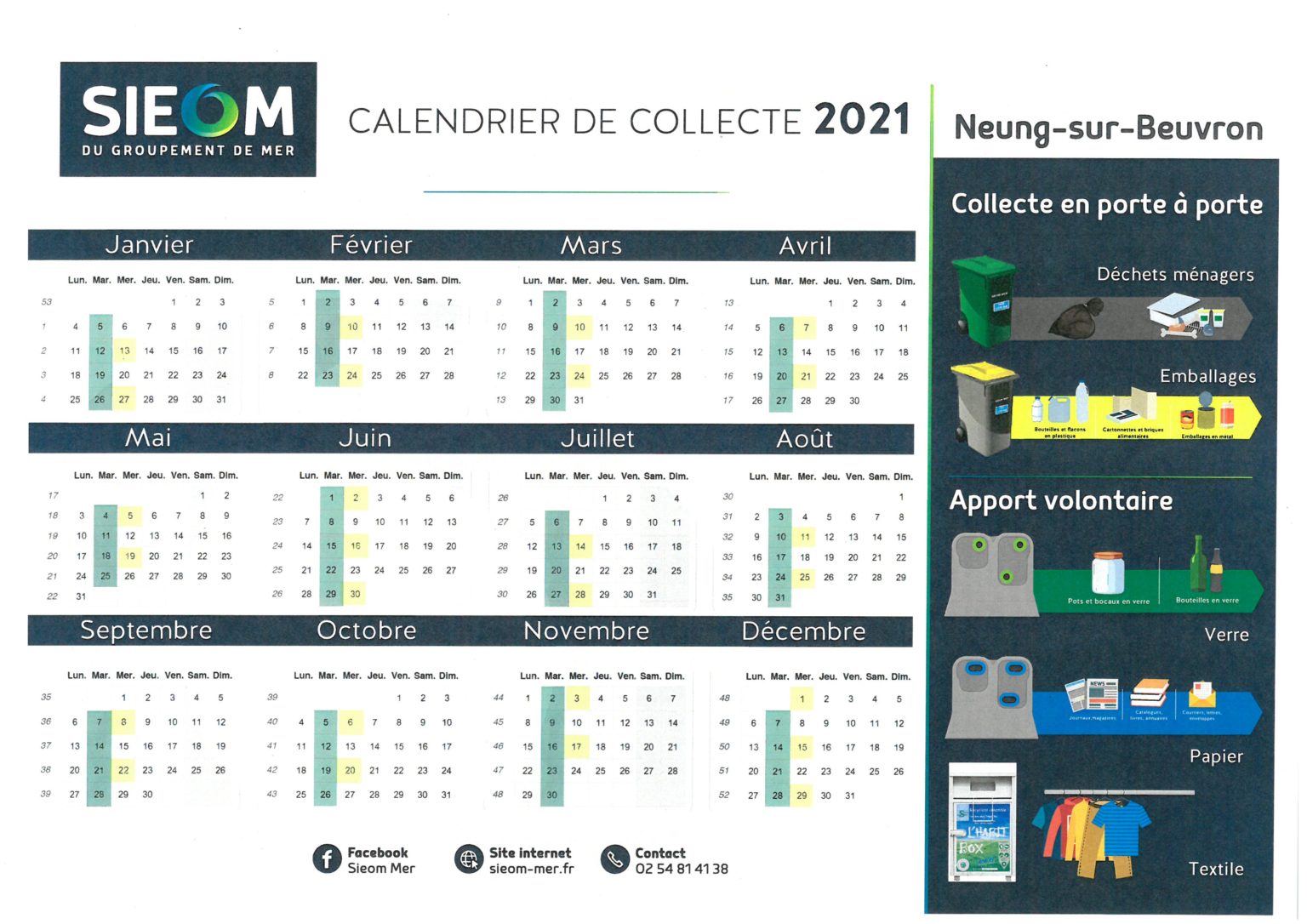 Calendrier collecte SIEOM 2021 - Neung-sur-Beuvron - Site Officiel